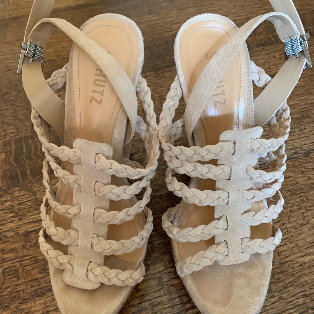 Schutz nude abigally wedge sandals sz 8.5M